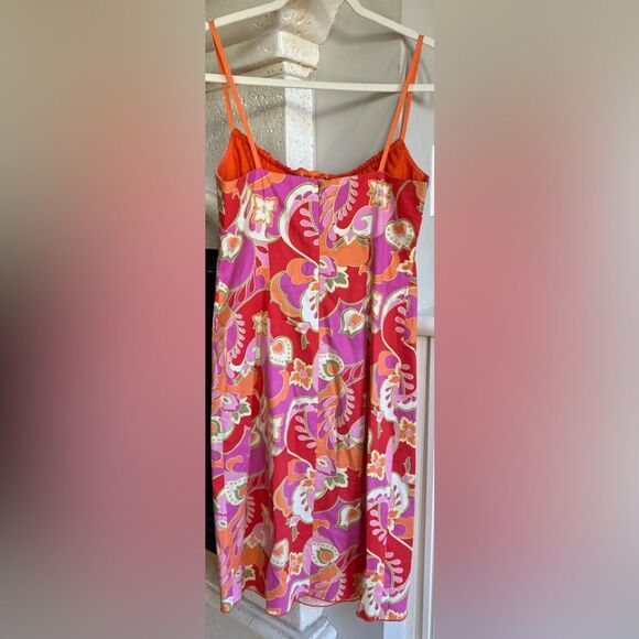 Nanette Lepore Floral Tie Front Sun Dress Red Orange Size 6/spots on front tie - Picture 1 of 9